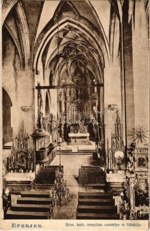 1907 Eperjes, Presov; Római katolikus templom szentélye és főhajója, belső. Báró Barkóczy Sándor (1857-1925...