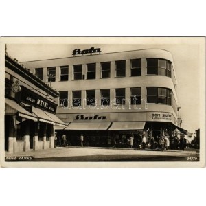 Érsekújvár, Nové Zámky; Dom Sluzby, Bata, Julius Meinl üzlet / street view with shops