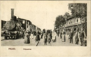 1915 Feled, Veladín; pályaudvar, vasútállomás, gőzmozdony, vonat / railway station, locomotive, train (fa...
