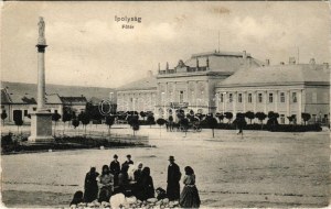 1906 Ipolyság, Sahy; Fő tér, Vármegyeháza, piac, üzletek. Polgár J. kiadása / main square, county hall, market, shops ...