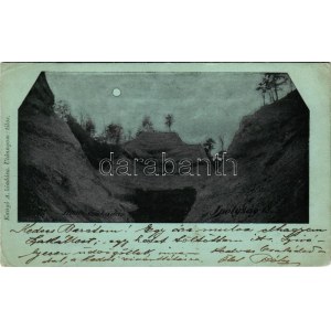 1899 Ipolyság, Sahy; Honti szakadás este holdfényben. Kanyó A. kiadása / ravine at night in moonlight (EM...