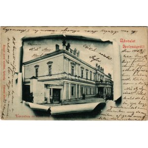 1900 Ipolyság, Sahy; Városháza és honti kaszinó. Kanyó Antal kiadása / town hall, casino. Art Nouveau (Rb...