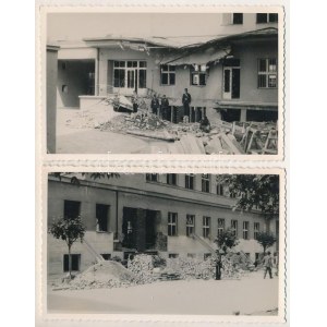 1941 Kassa, Kosice; 2 db RÉGI fotós képeslap: bombázás után 1941. június 26-án, a lebombázott posta épülete, romok ...