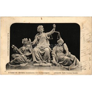1904 Kassa, Kosice; A királyi ítélőtábla homlokzatán lévő szoborcsoport, készítette Balló Ferenc...