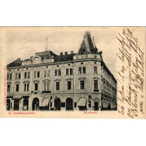 1902 Kassa, Kosice; Gr. Andrássy palota és kávéház, Migaly Sándor üzlete. Kiadja az Egy- és kétkoronás áruház ...