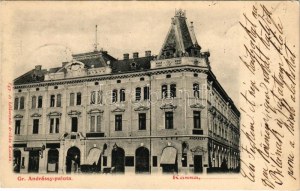 1902 Kassa, Kosice; Gr. Andrássy palota és kávéház, Migaly Sándor üzlete. Kiadja az Egy- és kétkoronás áruház ...