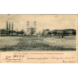 1902 Kassa, Kosice; Görögkatolikus templom a Domonkos térrel és a Rákóczi körút részletétel. László Béla kiadása ...