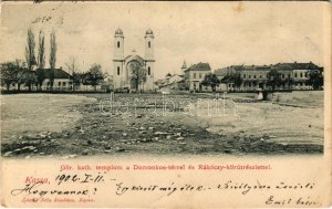 1902 Kassa, Kosice; Görögkatolikus templom a Domonkos térrel és a Rákóczi körút részletétel. László Béla kiadása ...