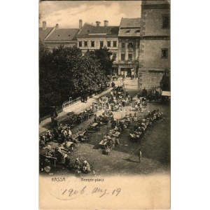 1906 Kassa, Kosice; Kenyér piac, Jelinek H. üzlete, árusok. Nyulászi Béla kiadása / bread market, shop, vendors (EK...