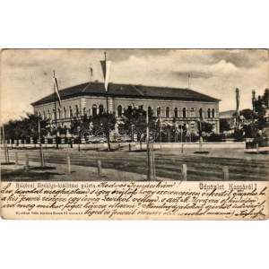 1903 Kassa, Kosice; Rákóczi ereklyekiállítási palota zászlókkal. Nyulászi Béla kiadása / palace of the Rákóczi...