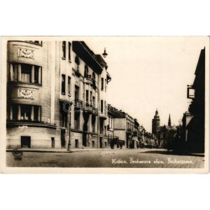 Kassa, Kosice; Srobarova ulica / Srobár utca és Székesegyház, üzletek / street view, cathedral, shops. photo (EK...