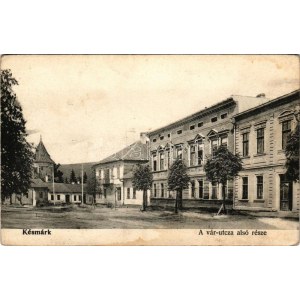 Késmárk, Kezmarok; A vár utca alsó része, Thököly vár / street view, castle (r)