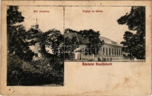 Kisújfalu, Nová Vieska; Református templom, Paplak és iskola / Calvinist church, parish and school (r...