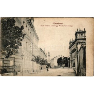 1913 Komárom, Komárno; Deák Ferenc utca, Nagy Mihály bérpalota. Laky Béla kiadása / street view, tenement palace (fl...