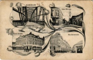 1909 Komárom, Komárno; Erzsébet híd, Jókai Mór utca, Grand kávéház, Kiss Baross utca. Schwarz üzlete. L. H...