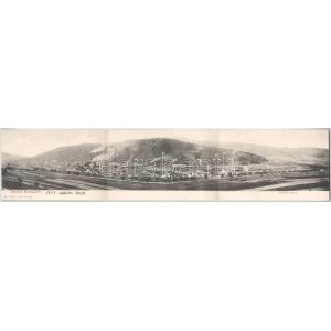1902 Korompa, Krompach, Krompachy (Szepes); vasgyár. Balkányi S. kiadása, 3-részes kihajtható panorámalap / ironworks...