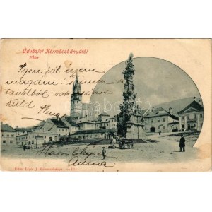 1900 Körmöcbánya, Kremnitz, Kremnica; Fő tér, Szentháromság szobor. Ritter Lipót J. kiadása / main square...