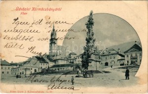 1900 Körmöcbánya, Kremnitz, Kremnica; Fő tér, Szentháromság szobor. Ritter Lipót J. kiadása / main square...