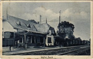 1932 Nagysáros, Velky Saris; Vasútállomás, gőzmozdony, vonat / railway station, locomotive, train (fl...