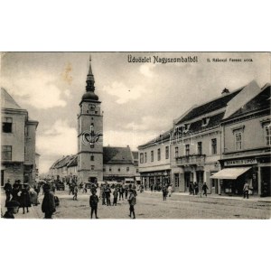 Nagyszombat, Trnava; II. Rákóczi Ferenc utca, Bernfeld Lipót, Steinitz és Winter Zsigmond üzlete és saját kiadása ...