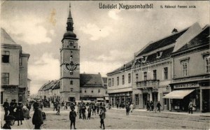 Nagyszombat, Trnava; II. Rákóczi Ferenc utca, Bernfeld Lipót, Steinitz és Winter Zsigmond üzlete és saját kiadása ...