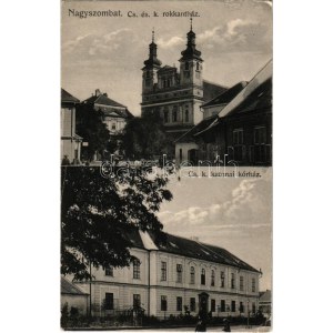 Nagyszombat, Tyrnau, Trnava; Cs. és kir. rokkantház és templom, Cs. k. katonai kórház / church, K.u.K...