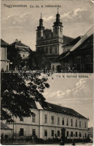 Nagyszombat, Tyrnau, Trnava; Cs. és kir. rokkantház és templom, Cs. k. katonai kórház / church, K.u.K...
