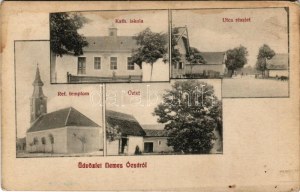 Nemesócsa, Nemes-Ócsa, Zemianska Olca; Római katolikus iskola, utca részlet, Református templom, üzlet ...