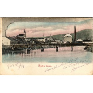 1904 Nyitra, Nitra; látkép, híd, gőzmalom / general view, bridge, steam mill. Art Nouveau frame + ÉRSEKÚJVÁR ...