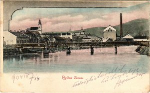 1904 Nyitra, Nitra; látkép, híd, gőzmalom / general view, bridge, steam mill. Art Nouveau frame + 