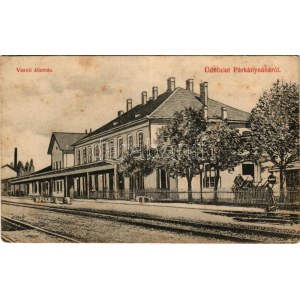 Párkánynána, Párkány-Nána, Parkan-Nána, Parkan, Stúrovo; vasútállomás. Barasits János kiadása / railway station (fl...
