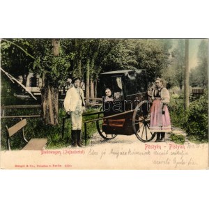 1903 Pöstyén, Piestany; Infanterista, fürdőkocsi / Badewagen (Infanterist) / spa carriage. Stengel &amp; Co. (gyűrődés ...