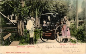 1903 Pöstyén, Piestany; Infanterista, fürdőkocsi / Badewagen (Infanterist) / spa carriage. Stengel & Co. (gyűrődés ...