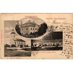 1902 Sajógömör, Sajó-Gömör, Gemer; Szentiványi kastély és polgári iskola, Evangélikus templom. Sréter fényképész ...