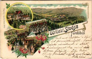 1900 Stószfürdő, Stoósz-fürdő, Kúpele Stós; Dr. Czirfusz villa, látkép, Hungária nyaraló, Kompordai ház...