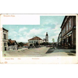 Szepesbéla, Szepes-Béla, Spisská Belá (Szepes, Zips); Fő tér, Gyógyszertár, üzletek. Feitzinger Ede 560. 1902/12. ...