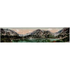 Tátra, Magas-Tátra, Vysoké Tatry; Poprádi tó. 3-részes kihajtható panorámalap / Popradské pleso / lake. 3...