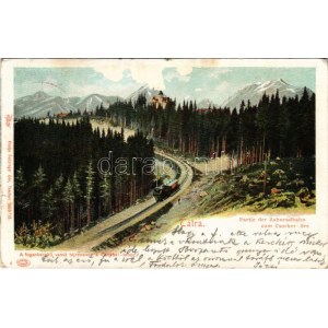 1907 Tátra, Magas Tátra, Vysoké Tatry; A fogaskerekű vasút tájrészlete a Csorbai tóhoz. Feitzinger Ede 1903/13. ...