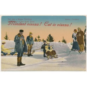 Tátra, Magas Tátra, Vysoké Tatry; Indulás a Tarajkáról, szánkó, téli sport Mindent vissza! Ezt is vissza!...