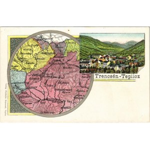 Trencsénteplic, Trencianske Teplice; Gyógyterem, fürdő, térkép. Wertheim Zsigmond kiadása / spa, bath, map. Art Nouveau...