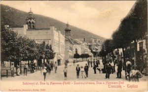 Trencsénteplic, Trencianske Teplice; Széchenyi út, Sina és Hammam fürdő. Stengel & Co. 8523. / street view, spa...