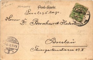 1902 Trencsénteplic, Trencianske Teplice; zsinagóga, Gansel Lipót lóherés művészlapja / synagogue, clover art postcard ...