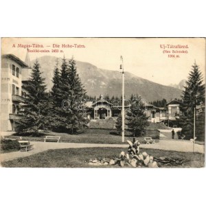1908 Újtátrafüred, Neu-Schmecks, Novy Smokovec (Magas-Tátra, Vysoké Tatry); Szalóki csúcs, kávéház, Erika villa...