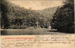 Zsiványtorony, Zsivánska veza (Felsőkosztolány, Horny Kostolan); vár. Brunczlik Imre kiadása (Aranyosmarót) / castle ...