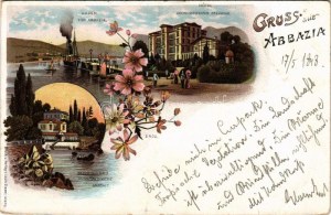 1898 Abbazia, Opatija; Hafen von Abbazia, Hotel Kronprinzessin Stefanie, Seebäder und Hydropatsiche Anstalt / port...