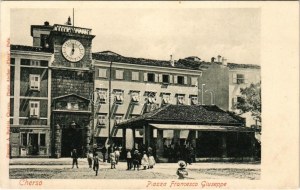 Cres, Cherso; Piazza Francesco Giuseppe / square, café. Dep. A. Battaia. Photo Atelier 