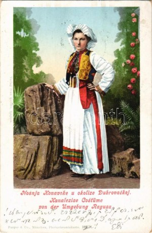 1902 Dubrovnik, Ragusa; Nosnja Konavoke u okolize Dubrovackoj / Kanalezise Costüme von der Umgebung Ragusa ...