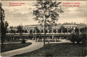 Eszék, Essegg, Osijek; Domobranska vojarna. Eugenije Pollak / Honvéd Kaserne / Honvéd laktanya / K.u.K...