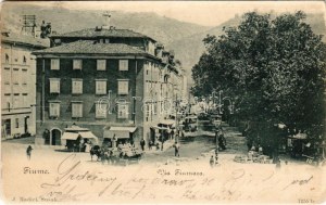 1902 Fiume, Rijeka; Via Fiumara / street, horse-drawn tram, construction. J. Radici (r)