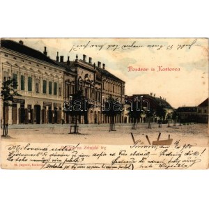 1900 Károlyváros, Karlovac; Pogled na Zrinjski trg / Zrínyi tér, David Kramer, Jos. Purebl üzlete. St. Jugovic kiadása ...